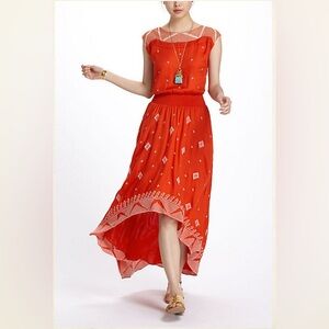 Floreat Anthropologie Orange High-Low Dress Size 4
